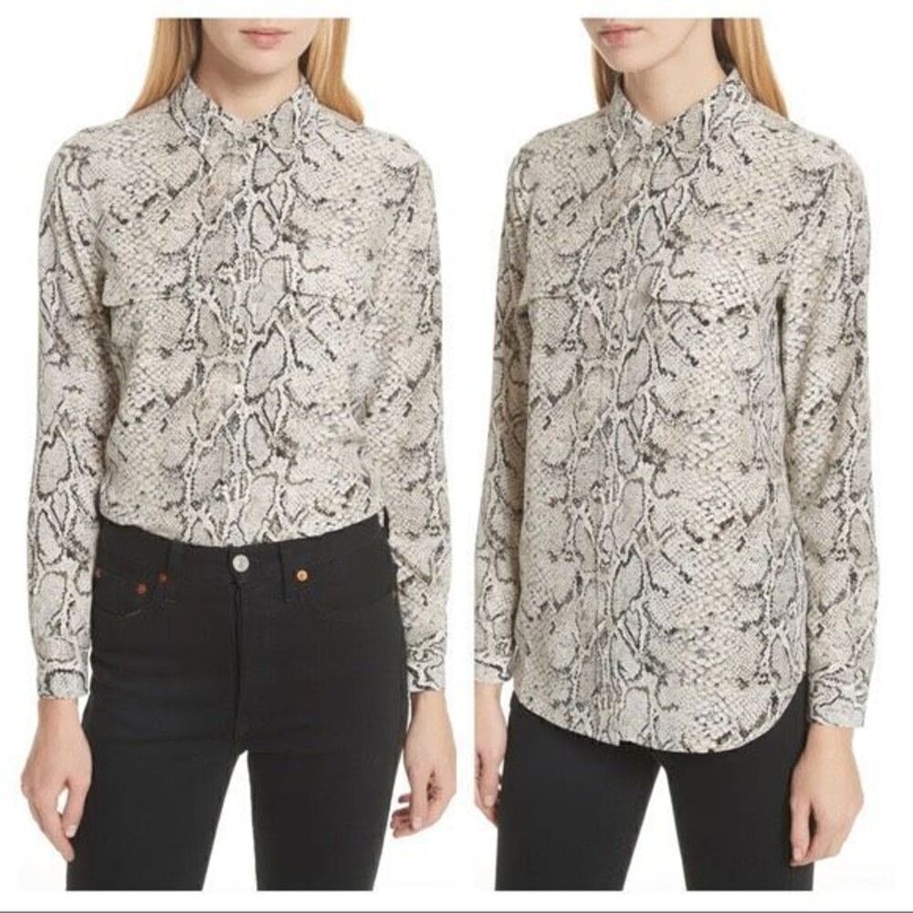 Equipment Femme 100% Silk Signature Slim Fit Button-Up Snake Print Shirt - Picture 3 of 11